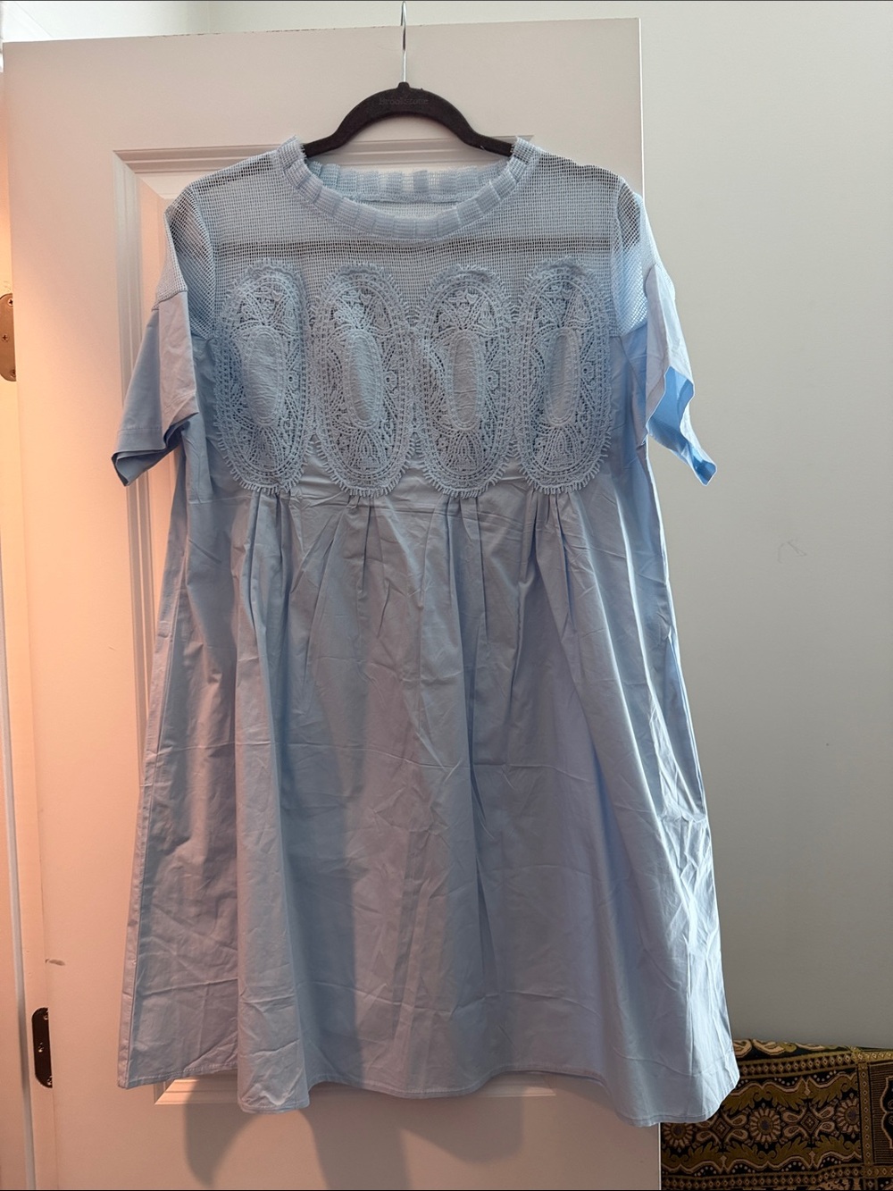 Amazon Light Blue Lace Yoke Short Sleeve Babydoll Dress